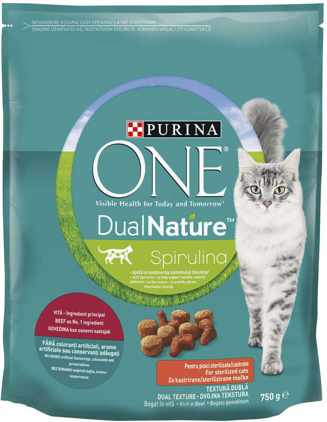 PURINA ONE DUAL NATURE Sterilized Hr uscata pt pisici sterilizate, cu Vita 750g