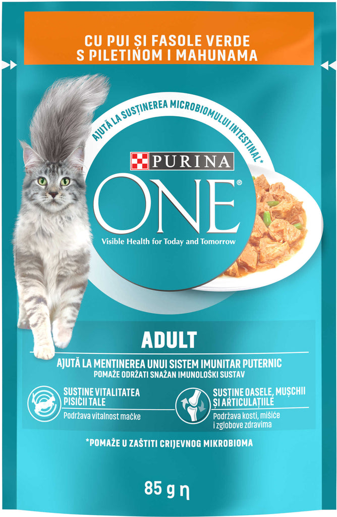 PURINA ONE Hrana umeda pentru pisici Adulte, cu Pui şi Fasole Verde, 85g