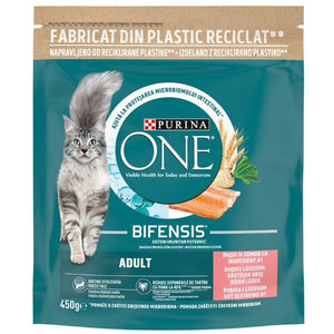 PURINA ONE Hrana uscata pentru pisici Adulte , cu Somon si Grau 450g
