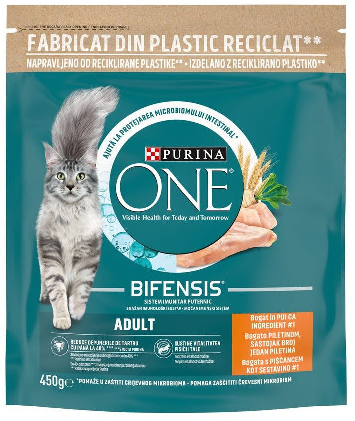 PURINA ONE Hrana uscata pentru pisici Adulte, cu Pui si Cereale integrale 450g