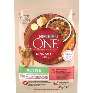PURINA ONE Mini Active Hrana umeda pentru caini, Vita si Cartofi, 85 g