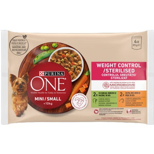 PURINA ONE Mini Hrana umeda pentru caini, controlul greutatii,Curcan  4x85g
