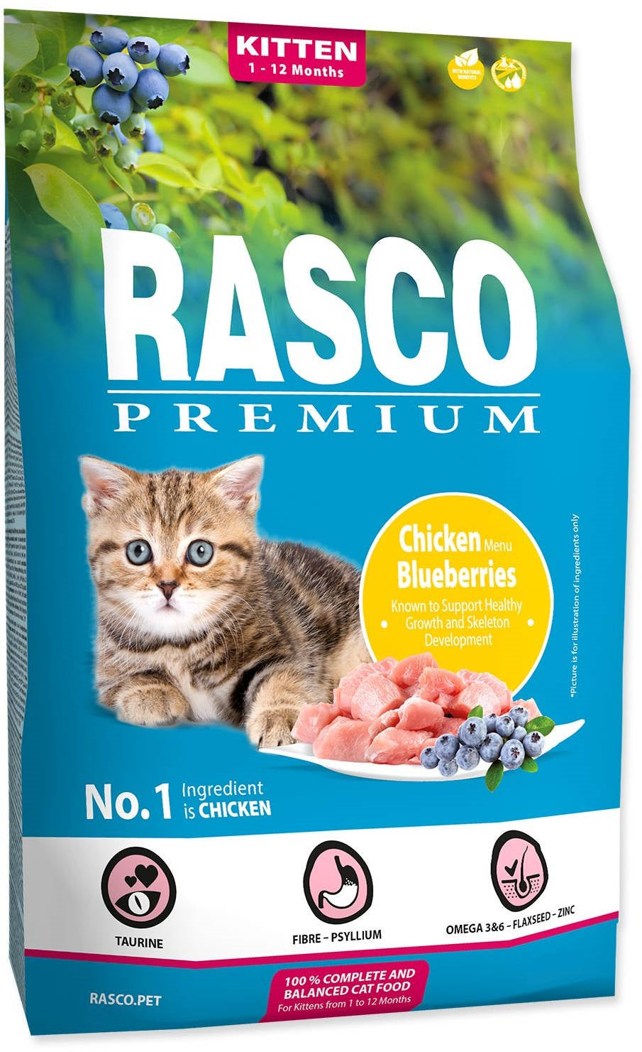 RASCO Premium Hrana pentru KITTEN, cu Pui si Afine