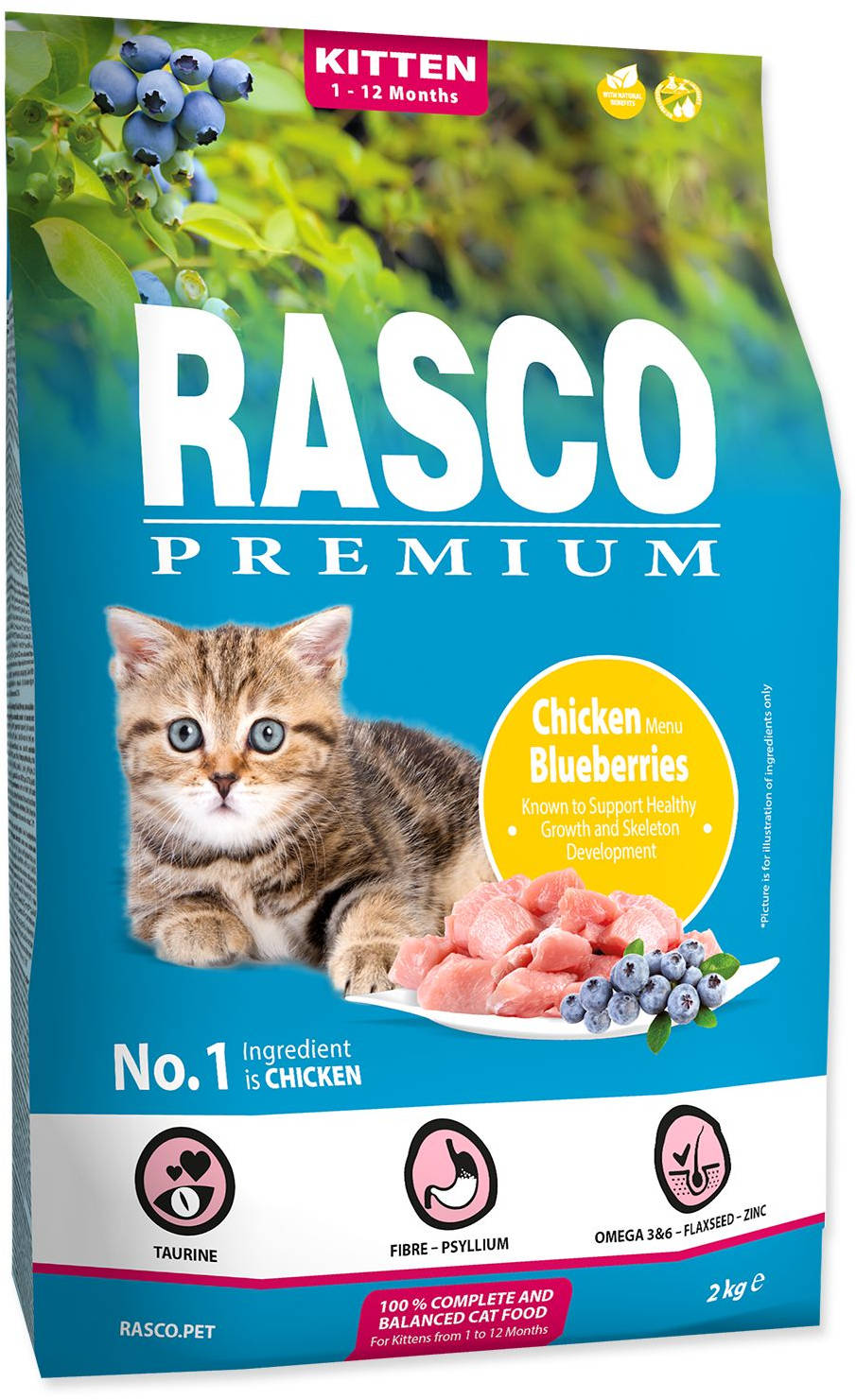 RASCO Premium Hrana pentru KITTEN, cu Pui si Afine 2kg