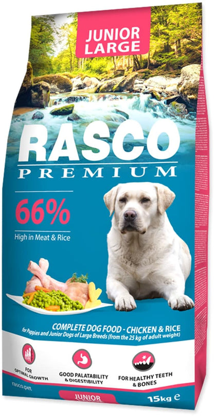 RASCO Premium JUNIOR Large, cu Pui si Orez 15kg