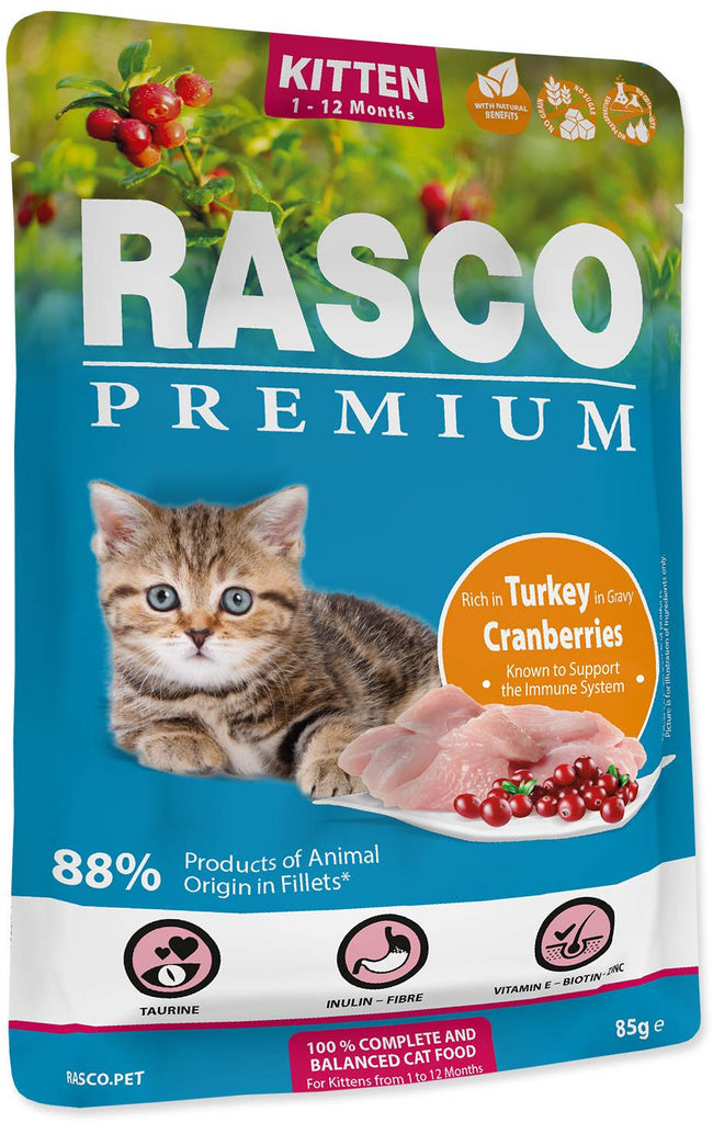 RASCO Premium Plic pentru KITTEN, Curcan şi Merişoare 85g - Maxi-Pet.ro