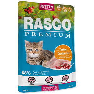 RASCO Premium Plic pentru KITTEN, Curcan si Merisoare 85g