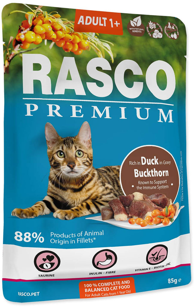 RASCO Premium Plic pentru pisici adulte, cu Raţa şi Catina 85g