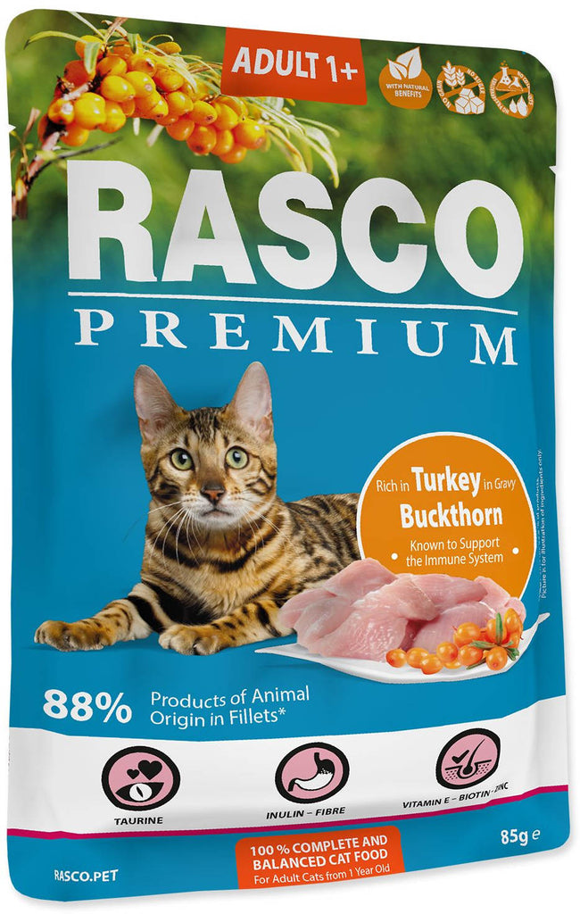 RASCO Premium Plic pentru pisici adulte, Curcan şi Catina 85g