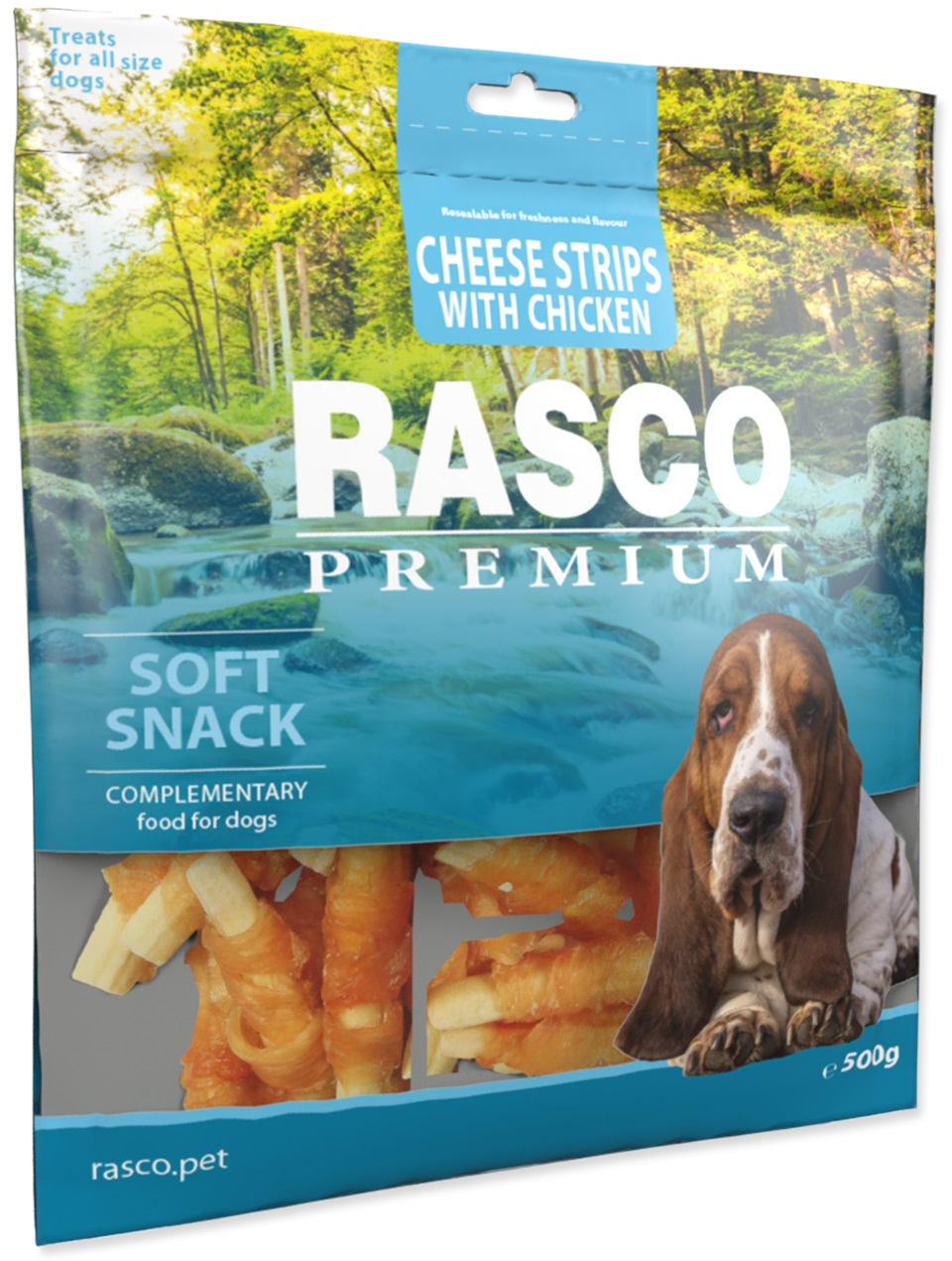 RASCO Premium Recompensa pentru caini, Felii de Branza cu Pui 500g