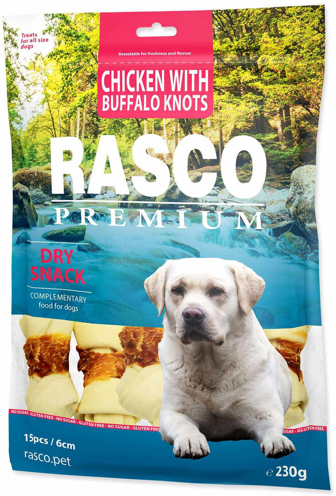 RASCO Premium Recompensa pentru caini, Piele de vaca, forma Os, cu Pui 230g