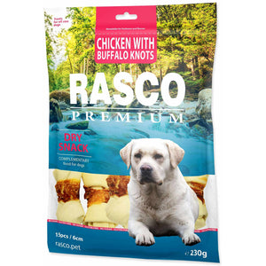 RASCO Premium Recompensa pentru caini, Piele de vaca, forma Os, cu Pui 230g