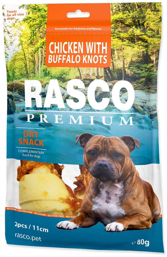 RASCO Premium Recompensa pentru caini, Piele de vaca, forma Os, cu Pui 80g