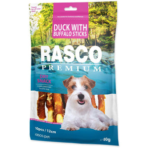 RASCO Premium Recompensa pentru caini, Stick din Piele de Vaca, cu Rata 80g