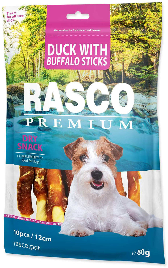 RASCO Premium Recompensa pentru caini, Stick din Piele de Vaca, cu Rata 80g