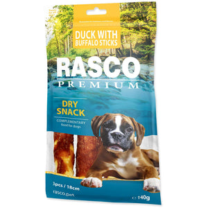 RASCO Premium Recompensa pentru caini, Stick Piele de Vaca, cu Rata 3buc 140g
