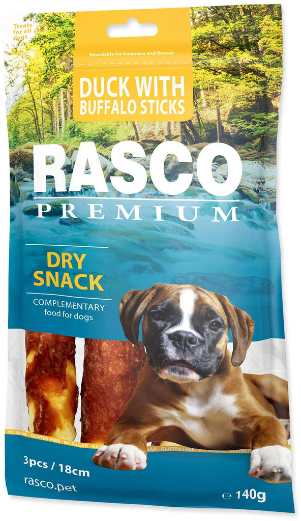 RASCO Premium Recompensă pentru câini, Stick Piele de Vacă, cu Raţă 3buc 140g - Maxi-Pet.ro