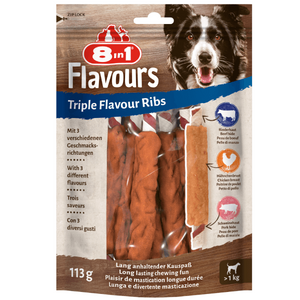 Recompense pentru caini 8in1 Triple Flavour Ribs 113g - Animax