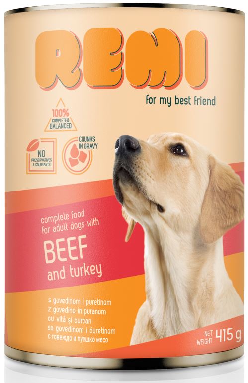 REMI Conserva pentru caini, cu Vita si Curcan 415g