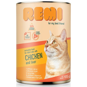 REMI Conserva pentru pisici adulte, cu Pui si Ficat 415g 