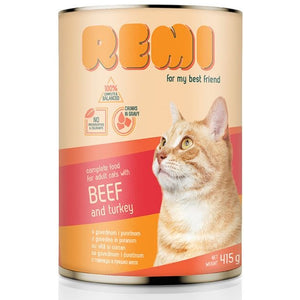 REMI Conserva pentru pisici adulte, cu Vita si Curcan 415g