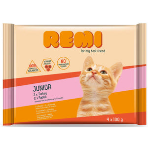 REMI KITTEN Pachet plicuri pentru pisicute, Curcan si Iepure 4x100g