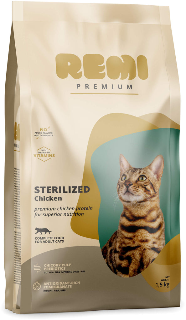REMI Premium Hrana uscata pentru pisici sterilizate, cu Pui 1,5kg