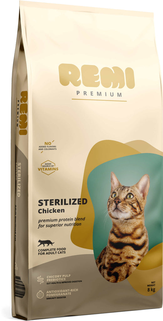 REMI Premium Hrana uscata pentru pisici sterilizate, cu Pui 8kg