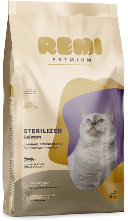 REMI Premium Hrana uscata pentru pisici sterilizate, cu Somon 1,5kg
