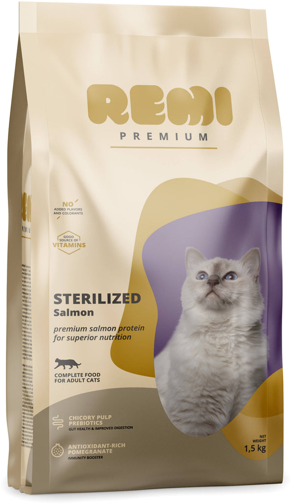 REMI Premium Hrana uscata pentru pisici sterilizate, cu Somon 1,5kg