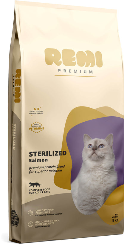 REMI Premium Hrana uscata pentru pisici sterilizate, cu Somon 8kg