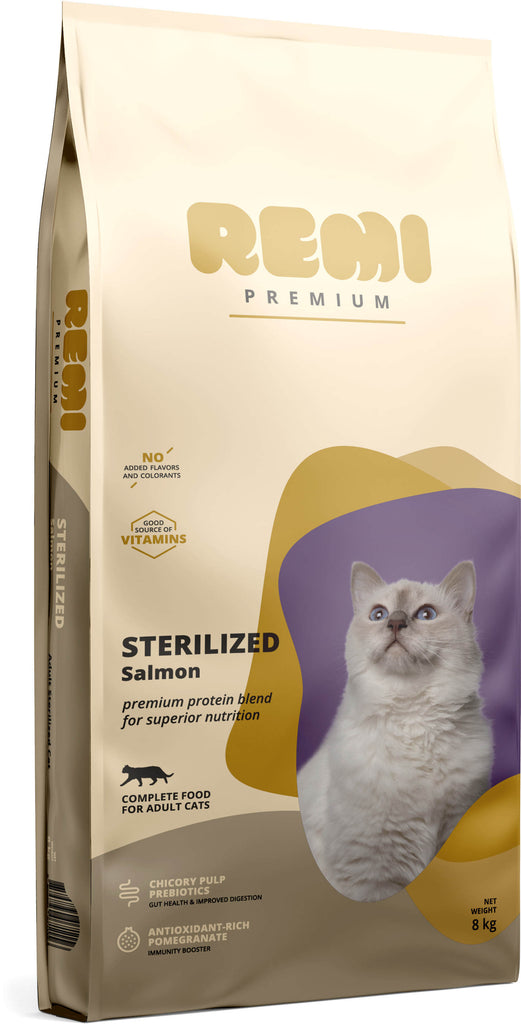 REMI Premium Hrana uscata pentru pisici sterilizate, cu Somon 8kg