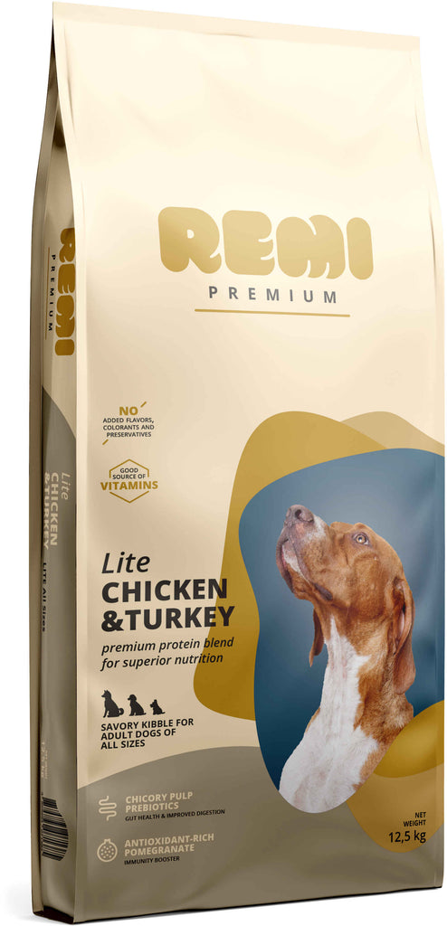 REMI Premium Lite, Overweight & SENIOR, cu Pui si Curcan 12,5kg