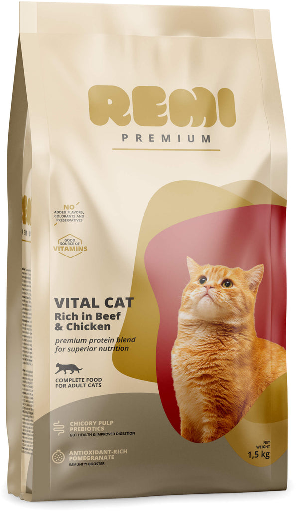 REMI Premium Vital Hrana uscata pentru pisici, cu Vita si Pui 1,5kg