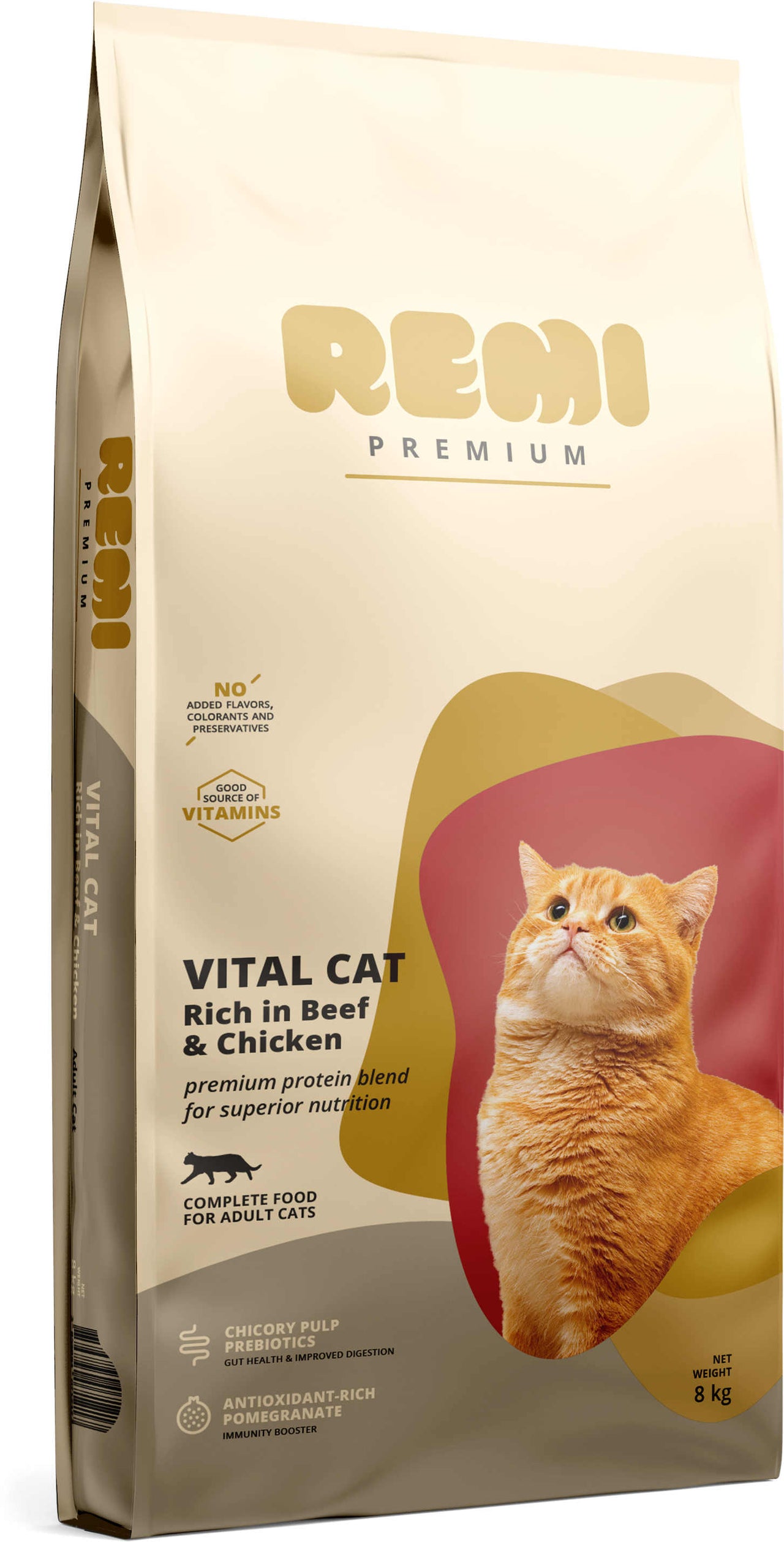 REMI Premium Vital Hrana uscata pentru pisici, cu Vita si Pui 8kg