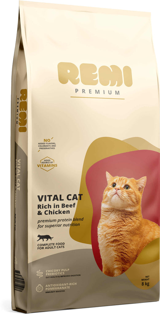 REMI Premium Vital Hrana uscata pentru pisici, cu Vita si Pui 8kg