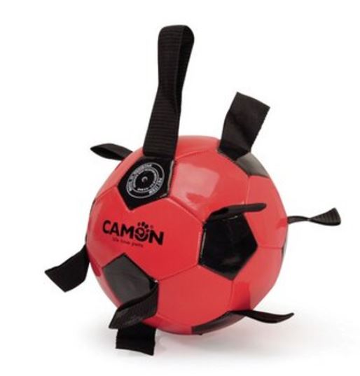 CAMON Jucarie pentru caini Minge fotbal, imitaţie de piele, negru/roşu 21cm