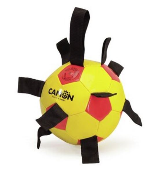 CAMON Jucarie pentru caini Minge fotbal, imitaţie de piele, galben/roşu 21cm