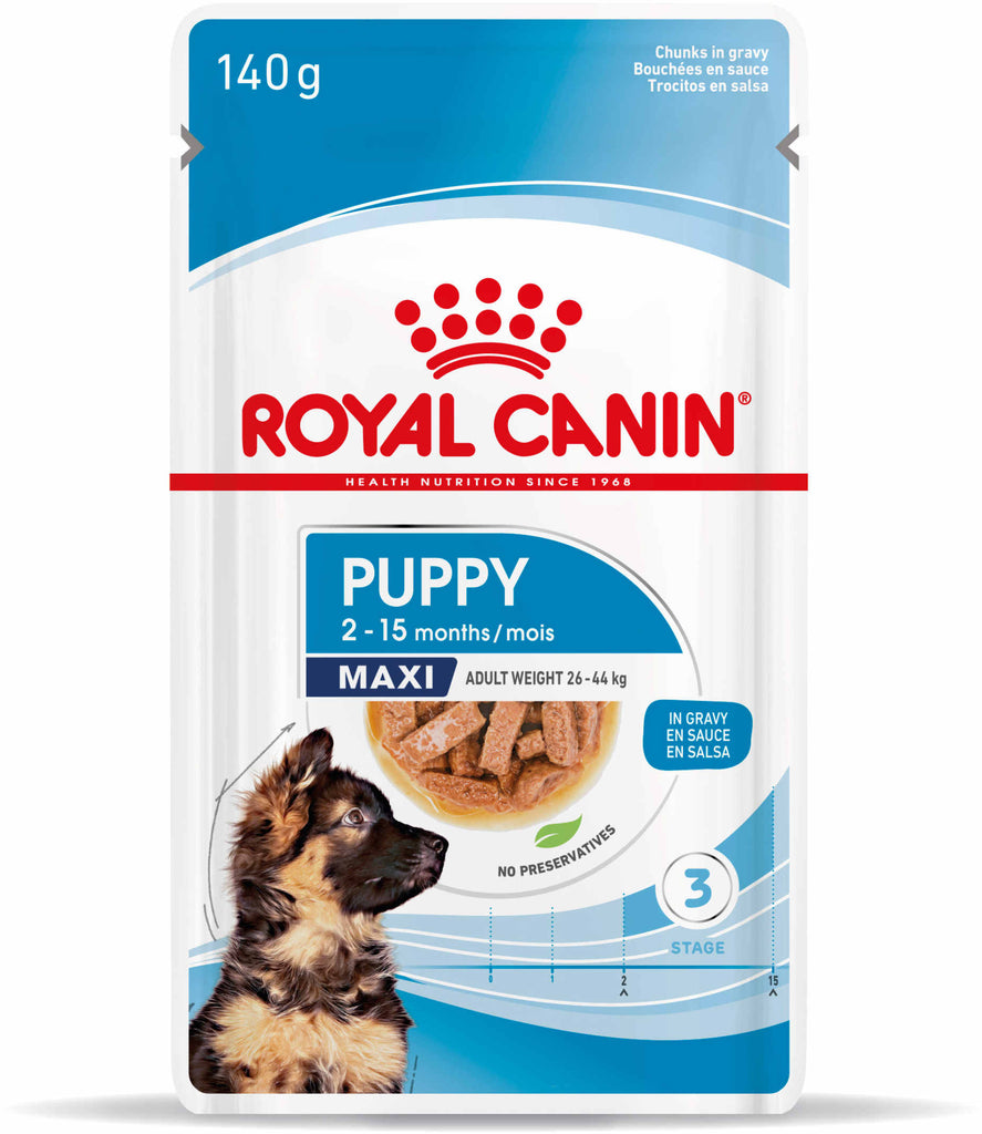ROYAL CANIN Plic hrană umedă pentru câini Maxi Puppy140g - Maxi-Pet.ro