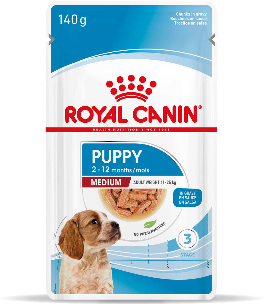 ROYAL CANIN Plic hrană umedă pentru câini Medium Puppy140g - Maxi-Pet.ro
