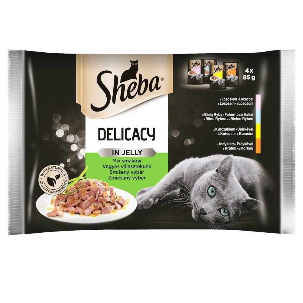 SHEBA Delikatesse în jeleu plicuri pt pisici, Raţă, Pui, Pasăre şi Curcan 4x85 g - Maxi-Pet.ro