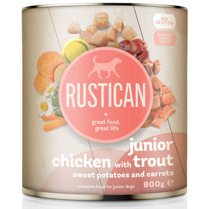 RUSTICAN JUNIOR Pui, Pastrav, Cartofi dulci si Morcovi 800g