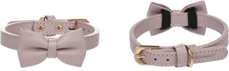 FLAMINGO Zgarda pt caini, cu fundita Nela, imitatie piele, violet, XS/S 24-30cm