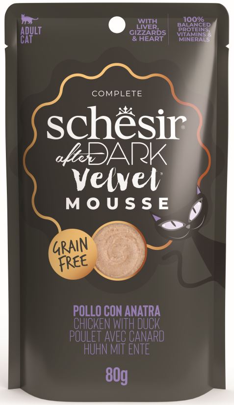 SCHESIR After Dark Plic pentru pisici, mousse cu Pui si Rata 80g