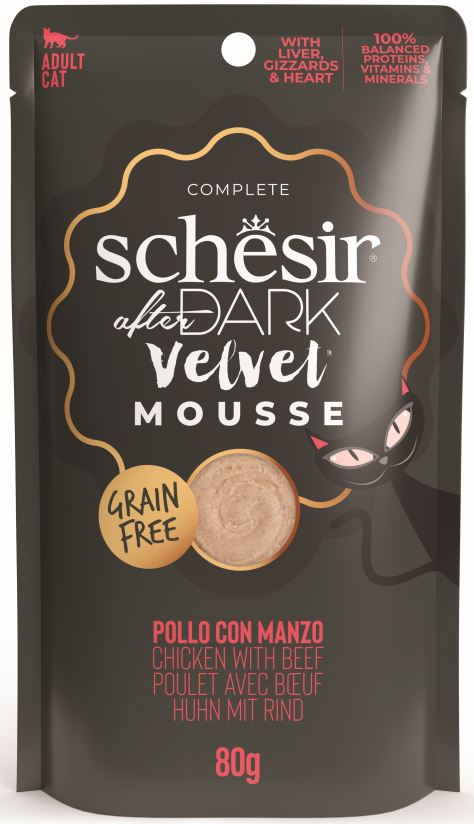 SCHESIR After Dark Plic pentru pisici, mousse cu Pui si Vita 80g