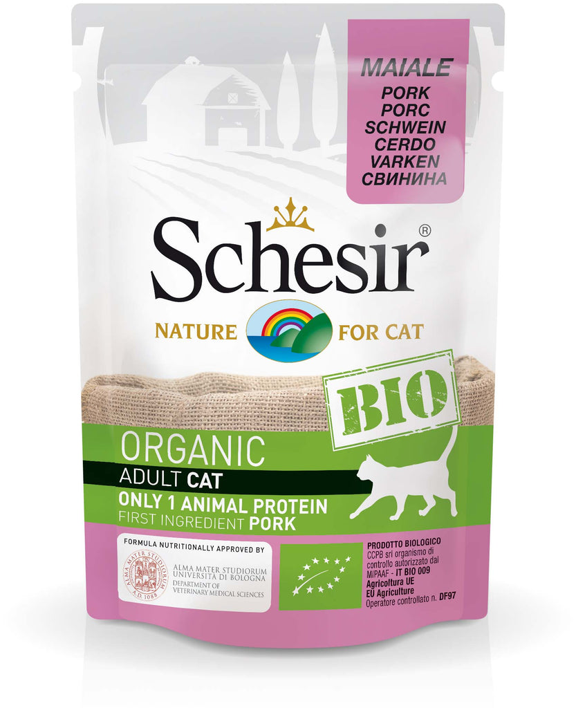 SCHESIR BIO Plic hrana umeda pentru pisici, cu Porc 85g
