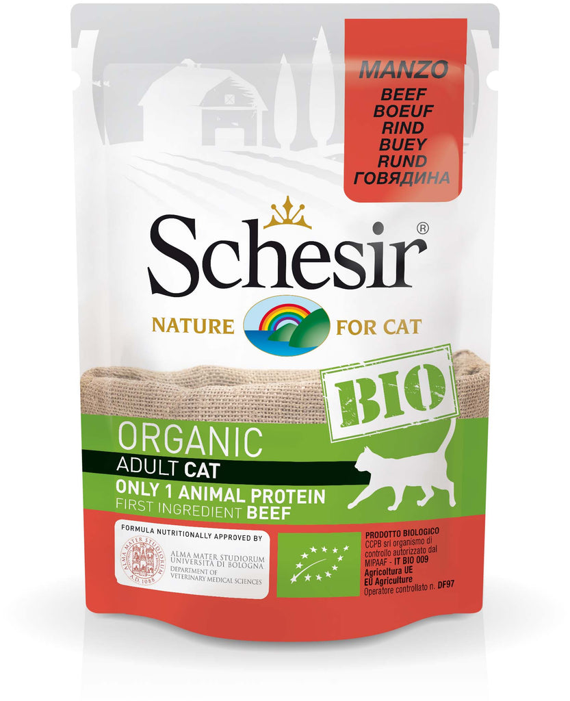 SCHESIR BIO Plic hrană umedă pentru pisici, cu Vită 85g - Maxi-Pet.ro