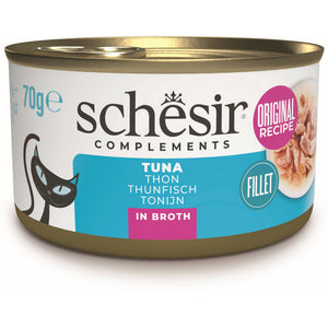 SCHESIR Conserva hrana complementara pentru pisici, cu Ton, in supa 70g