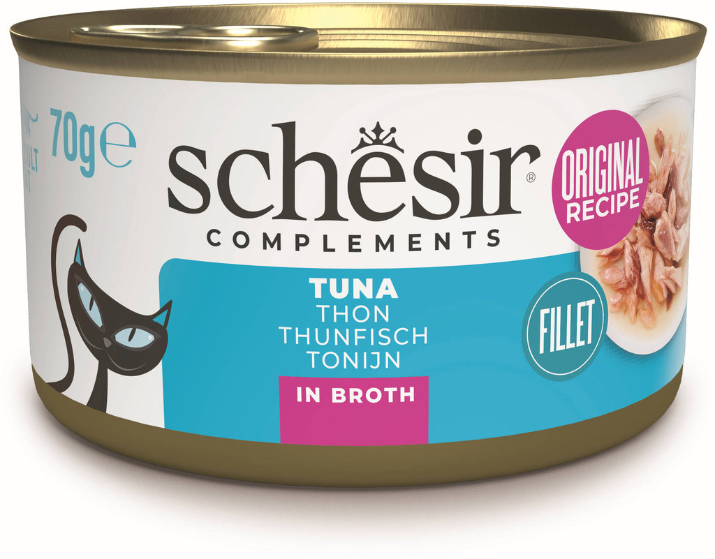 SCHESIR Conserva hrana complementara pentru pisici, cu Ton, in supa 70g