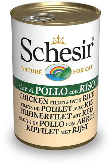 SCHESIR Conserva pentru pisici, cu File de Pui si Orez 140g